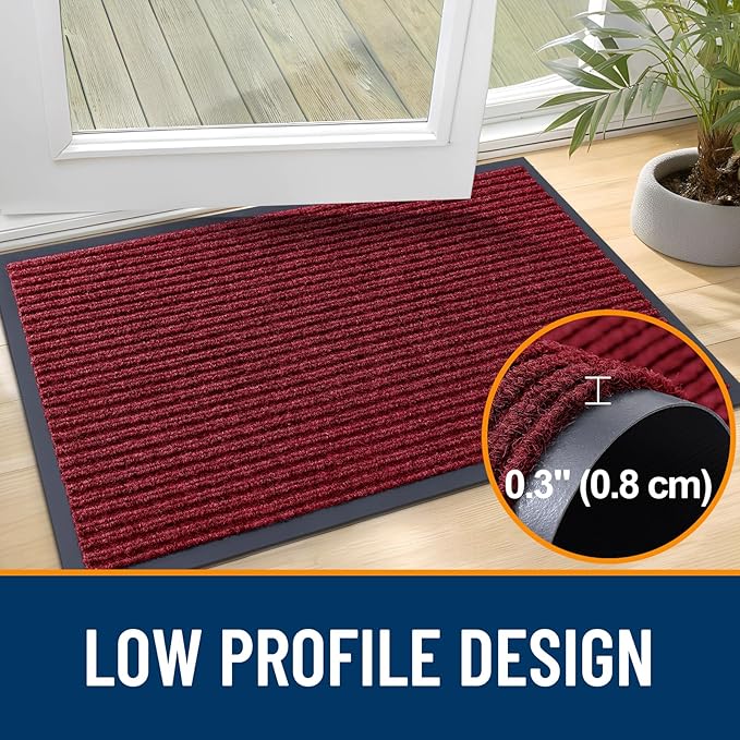OLANLY Front Door Mat Indoor Outdoor Entrance, Waterproof Heavy Duty Doormat, Fade Resistant, Low Profile, Easy Clean Patio Porch Welcome Floor Mats for Entry, 59x30, Wine Red