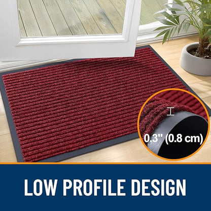 OLANLY Front Door Mat Indoor Outdoor Entrance, Waterproof Heavy Duty Doormat, Fade Resistant, Low Profile, Easy Clean Patio Porch Welcome Floor Mats for Entry, 47x34, Wine Red