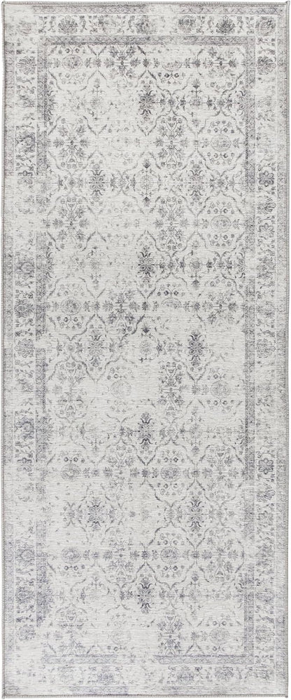 ReaLife Rugs Machine Washable Area Rug Runner - Living Room Bedroom Bathroom Kitchen Entryway Office - Padded Low Pile Stain Resistant Premium - Boho Farmhouse Vintage - Noor - Ivory Grey 2'6" x 6'