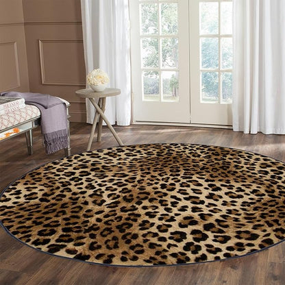 Leopard Rug 5ft Round Area Rugs Washable Print Non-Shedding Round Rug Soft Non-Slip Circle Carpet for Bedroom Living Room Dining Room Nursery Kitchen