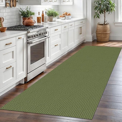 Braided Runner Rug 3x8 Ft Washable Runners for Hallways Non Slip Rubber Backed Kitchen Runners Cotton Entryway Runner Indoor, Woven Floor Carpet for Hall Kitchen Bedroom, Green