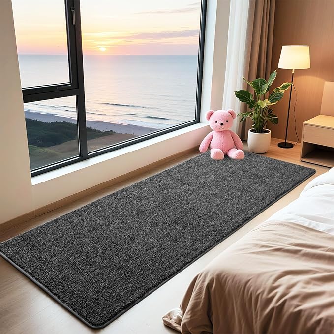HQAYW 2x6 Soft Runner Rug for Hallways, Thickened Memory Foam Small Throw Bedside Rugs for Bedroom Living Room, Low Pile Washable Non Slip Carpet for Teens Kids Nursery Dorm Decor, Dark Grey