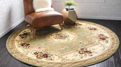 Unique Loom Versailles Collection Traditional Classic Floral Motif Area Rug (6' 0 x 6' 0 Round, Green/ Ivory)