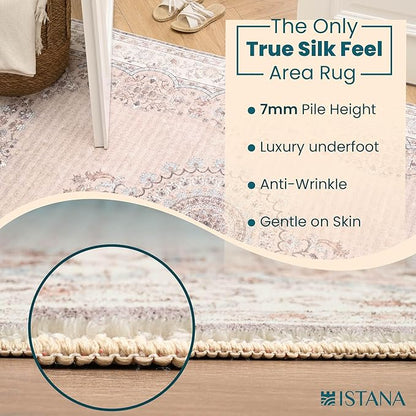 Istana Hallway Runner Rug 2x8 – Beige Entryway Rug -Silk's Soft Touch Runners for Hallways - Stylish Kitchen Runner Rug Non Slip