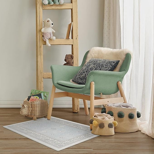 RUGGABLE Washable Vintage Area Rug – Verena Soft Blue 2x3, Stain-Resistant, Non-Slip – Small Machine Washable Rugs for Living Room, Bedroom, Hallway, Entryway & Bathroom–with Cushioned Pad