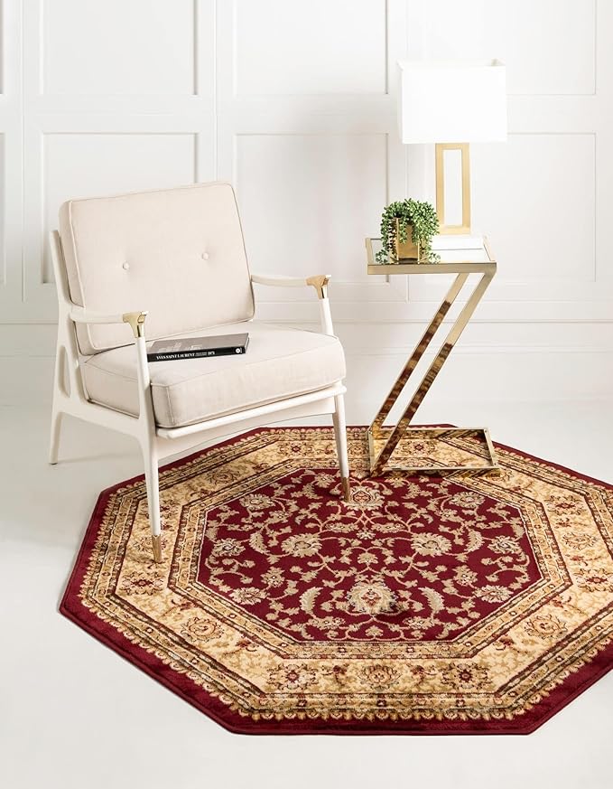 Unique Loom Voyage Collection Traditional Oriental Classic Intricate Design Area Rug (5' 0 x 5' 0 Octagonal, Red/Gold)