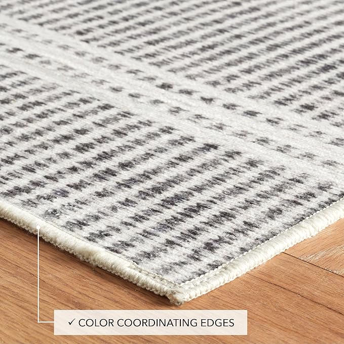 Dash and Albert Malta Grey Machine Washable Area Rug - 2' x 3' Grey Stripe Washable Accent Rug - Durable, High Traffic Areas Kitchen, Mudroom, Hallways
