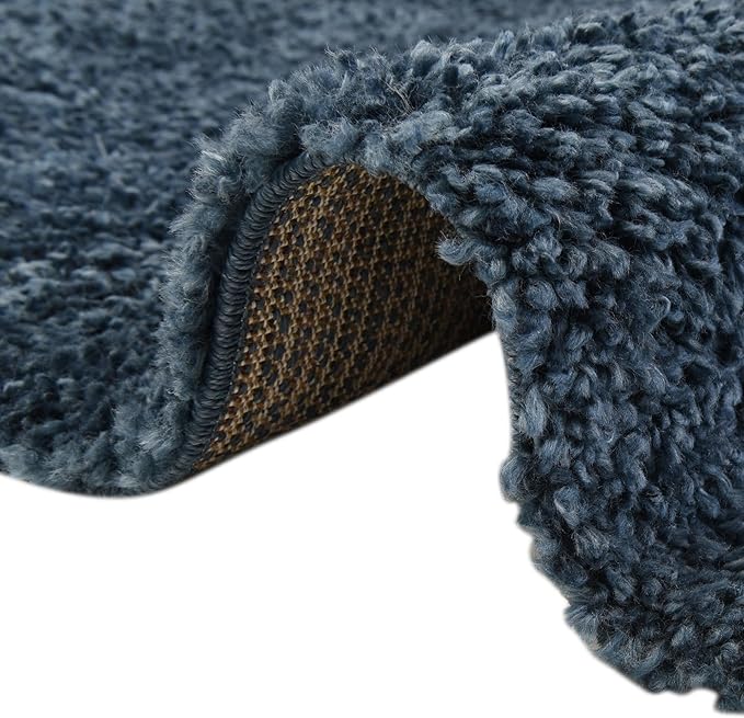 Unique Loom Davos Shag Collection Area Rug - Solid (2' 7" x 20' Runner, Marine Blue)
