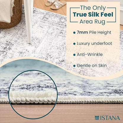 Istana 4x6 Rug - Navy Area Rugs 4x6 - Kid & Pet Friendly Machine Washable Rugs - 4 x 6 Area Rug Non Slip & Non Shedding Area Rug - Foldable Rug for Room for Bedroom