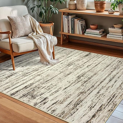 Modern Abstract Small Area Rug Indoor 3x5 Washable Rug Non-Slip Soft Entryway Rug Beige Kitchen Mats Thin Print Faux Wool Floor Carpet Throw Rugs for Entrance Bedroom Office Home Decor