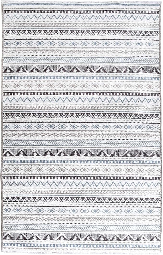 Alfa Rich 7x10 Blue Gray White Washable Area Rugs for Living Room Bedroom Kitchen Cotton Decor Rug