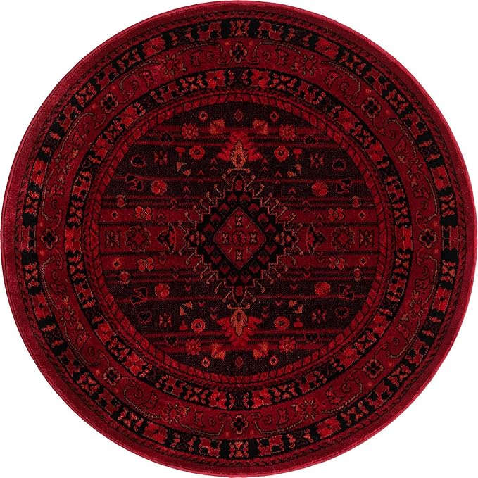 Unique Loom Tekke Collection Area Rug - Sheibani (3' 3" Round, Red/ Black)