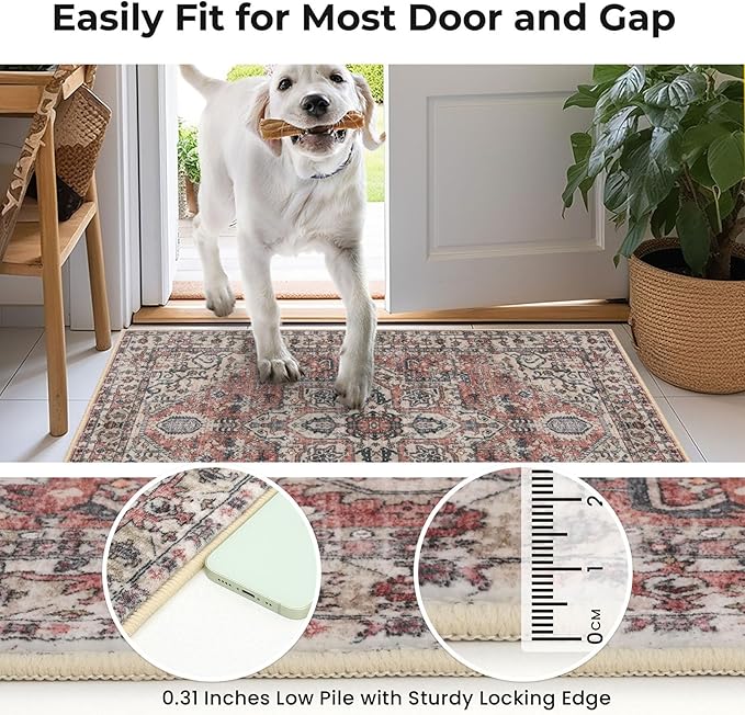 KOZYFLY Runners for Hallways 2x8 Ft Washable Kitchen Runner Rug Boho Entry Rug for Hallways Indoor Printed Faux Wool Long Floor Carpet for Entryway Bedroom Kitchen Hallway, Terracotta/Beige