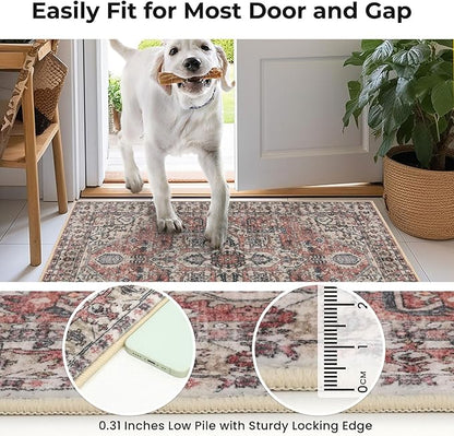 KOZYFLY Runners for Hallways 2x8 Ft Washable Kitchen Runner Rug Boho Entry Rug for Hallways Indoor Printed Faux Wool Long Floor Carpet for Entryway Bedroom Kitchen Hallway, Terracotta/Beige