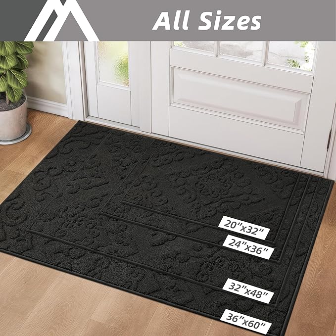 COSY HOMEER Door Mat 32”x48”,Absorbent Dirt Trapper Entryway Rugs,Non-Slip Welcome Mat,Washable Entry Rugs,Low Pile Doormat for Front Back Door,Wet Shoes & Paws,Black