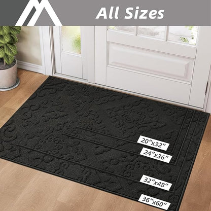 COSY HOMEER Door Mat 32”x48”,Absorbent Dirt Trapper Entryway Rugs,Non-Slip Welcome Mat,Washable Entry Rugs,Low Pile Doormat for Front Back Door,Wet Shoes & Paws,Black