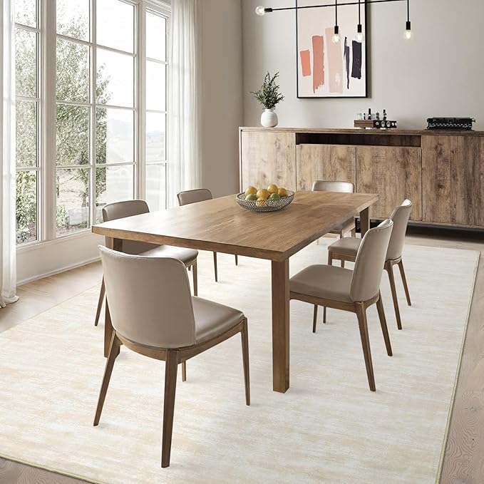 RUGSREAL Solid Machine Washable Area Rug Soft Low-Pile Modern Contemporary Area Rug Non-Slip Throw Indoor Carpet for Living Room Bedroom Kids Room, 4' x 6' Cream-White