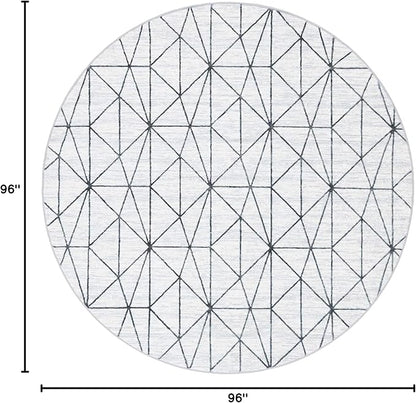 Rugs.com Lattice Trellis Collection Rug – 8 Ft Round White Low-Pile Rug Perfect for Kitchens, Dining Rooms