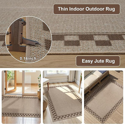 OJIA Easy Jute 3x5 Washable Rugs for Entryway, Farmhouse Patio Rug Indoor Outdoor Living Room Carpet, Modern Neutral Kitchen Rugs Non-Slip Front Door Mat Throw Carpet for Entrance Office Porch Decor