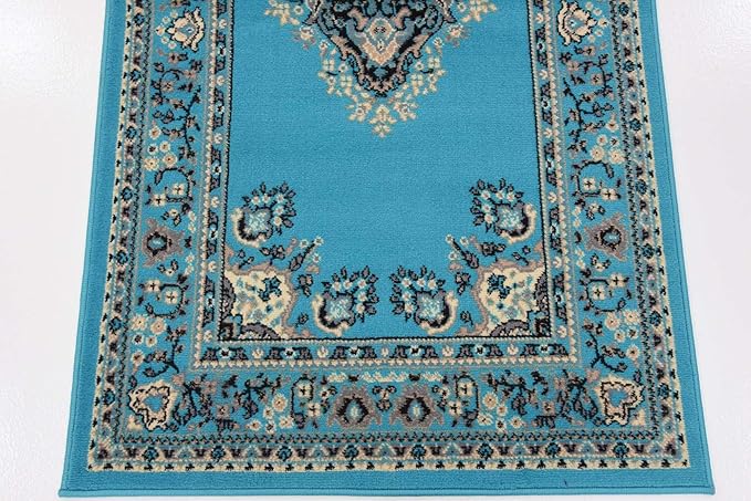 Unique Loom Reza Collection Traditional Persian Style Area Rug, 3 ft x 16 ft 5 in, Turquoise/Ivory