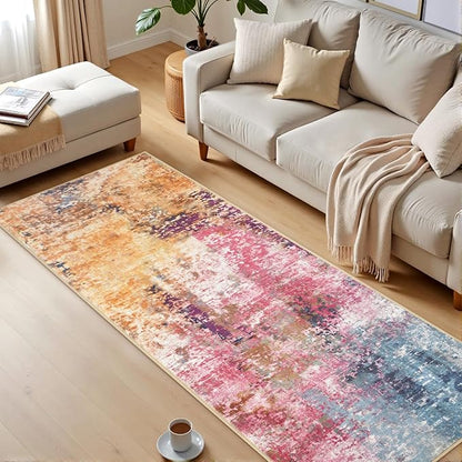 Washable Abstract Runner Rug, 2x6 Modern Area Rugs with Non-Slip Rubber Backed for Kitchen, Thin but Soft Contemporary Carpet Bedroom Entryway Hallway Decor, Galaxy