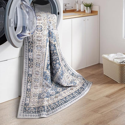 zesthome Washable Round Rug - 5ft Ultra-Thin Circle Area Rugs, Vintage Non-Slip Low Pile Rug for Living Room, Stain Resistant Rug for Bedroom, Entryway, Kitchen, Nursery
