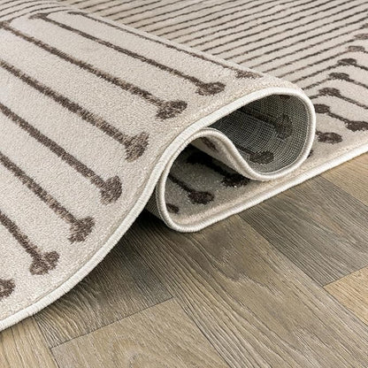 Rugshop Beige and Brown Geometric Area Rug – Soft Abstract Line Pattern Carpet for Living Room, Bedroom, or Office – Contemporary Neutral Decor Accent 2' 3" x 8' Runner Beige