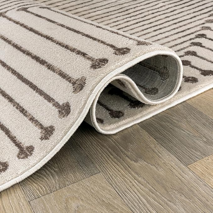 Rugshop Beige and Brown Geometric Area Rug – Soft Abstract Line Pattern Carpet for Living Room, Bedroom, or Office – Contemporary Neutral Decor Accent 5' x 7' Beige