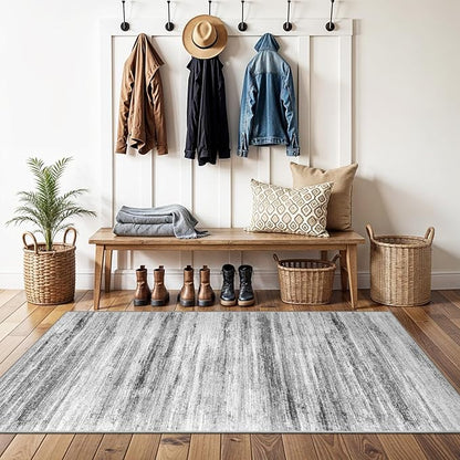 3x5 Area Rug Non-Slip: Washable Rugs for Hallway Entryway Kitchen Living Room Bedroom - Easy-to-Clean Stain and Water Resistant Carpet - Soft Low-Pile Throw Mat Grey