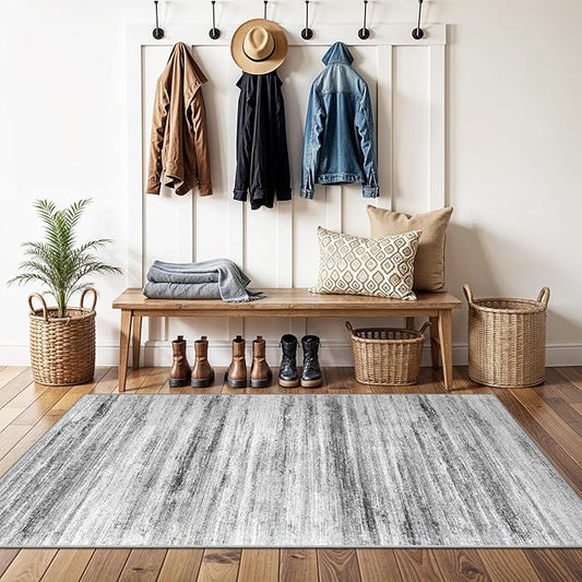 3x5 Area Rug Non-Slip: Washable Rugs for Hallway Entryway Kitchen Living Room Bedroom - Easy-to-Clean Stain and Water Resistant Carpet - Soft Low-Pile Throw Mat Grey
