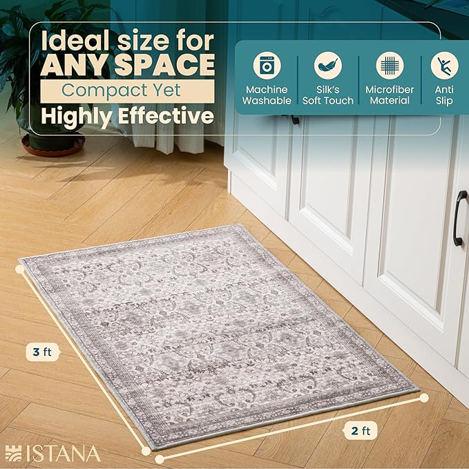 Istana 2x3 Rugs - Pale Rose Beige Area Rug - Foldable Washable 2x3 Rug - Non Shedding Rugs for Entryway - Anti-Slip Washable Carpet Area Rug Soft Microfiber