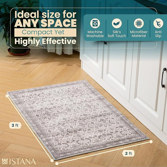 Istana 2x3 Rugs - Pale Rose Beige Area Rug - Foldable Washable 2x3 Rug - Non Shedding Rugs for Entryway - Anti-Slip Washable Carpet Area Rug Soft Microfiber
