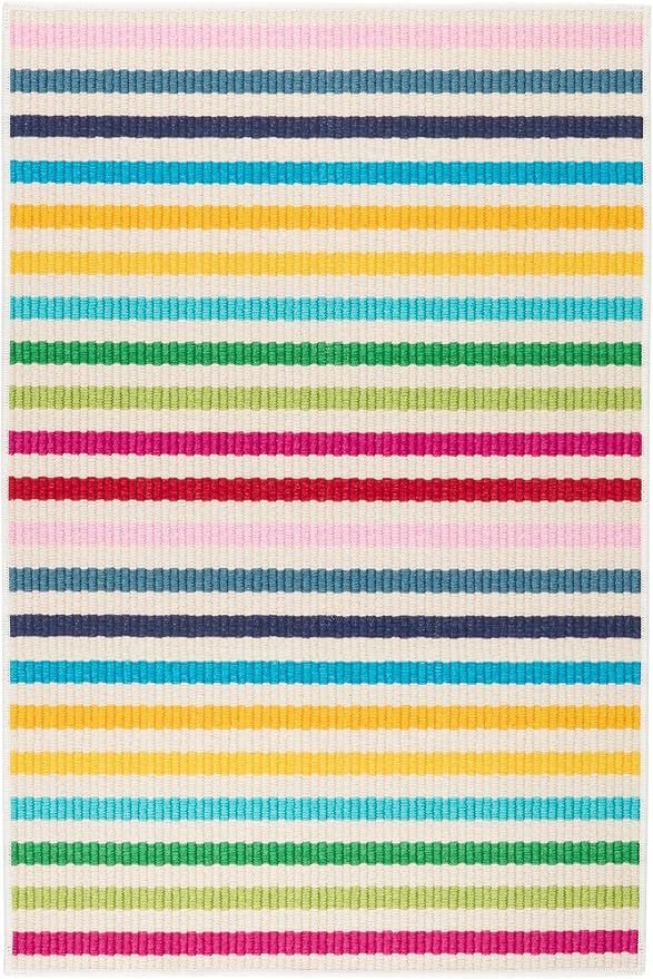 Dash & Albert Rainbow Stripe Multi Machine Washable Rug, 7.5 X 9.5 Feet, Multicolored Stripe Pattern