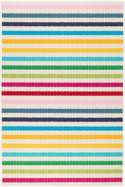 Dash & Albert Rainbow Stripe Multi Machine Washable Rug, 7.5 X 9.5 Feet, Multicolored Stripe Pattern