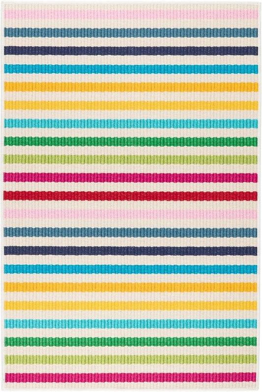 Dash & Albert Rainbow Stripe Multi Machine Washable Rug, 7.5 X 9.5 Feet, Multicolored Stripe Pattern