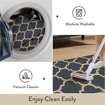 Lahome Moroccan Easy Jute Runner Rug, Blue Washable Runner Rugs for Outdoor Porch Hallway, Geometric Trellis Woven Long Carpet for Doorway, Thin Non Slip Outdoor Decor, 2'6'' x 8'