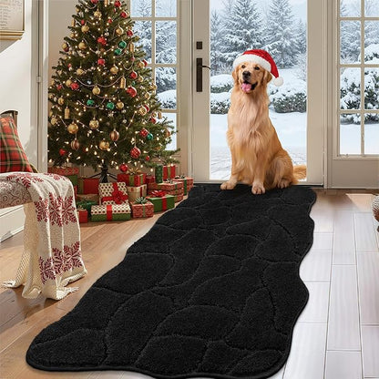 Large Dog Door Mat for Muddy Paws, 24x59 Absorbent Dirt Trapper Long Door Mat, Non-Slip Washable Mud Mat for Dogs, Polyester Microfiber Soft Pet Rug Mat for Entryway, Mud Dog Paws, Patio (Black)