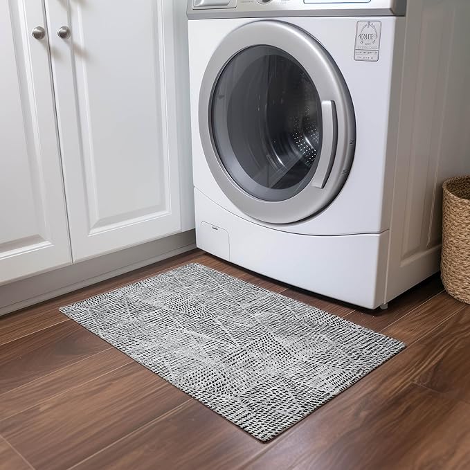 Addison Rugs Chantille ACN591 Pewter 1'8" x 2'6" Indoor Outdoor Area Rug, Easy Clean, Machine Washable, Non Shedding, Bedroom, Living Room, Dining Room, Kitchen, Patio Rug