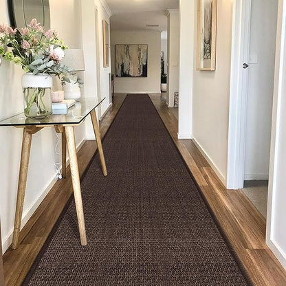 GOYLSER Jute Runner Rug Non Slip Washable, 20 ft Rubber Backed Absorbent Laundry Rugs Laundry Room Runner, Deep Brown Long Hallway Rug
