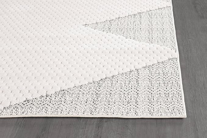 Modern Micro Loop Indoor Area Rugs for Living Room Bedroom Kitchen Geometric Triangle White 9x12 Luxury Durable Low and High Pile Non-Shedding Stain Resistant Soft Area Carpet 9 x 12