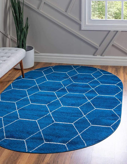 Unique Loom Trellis Frieze Collection Area Rug - Geometric (5' x 8' Oval, Navy Blue/ Ivory)