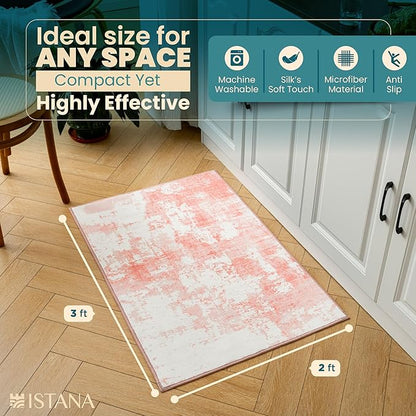 Istana 2x3 Area Rug - Pink Boho Rugs for Living Room 2x3 - Foldable Small Rugs for Bedroom - Stain Resistant Washable Rug Non Slip - Eco-Friendly Area Rugs Indoor - Easy to Clean Rug