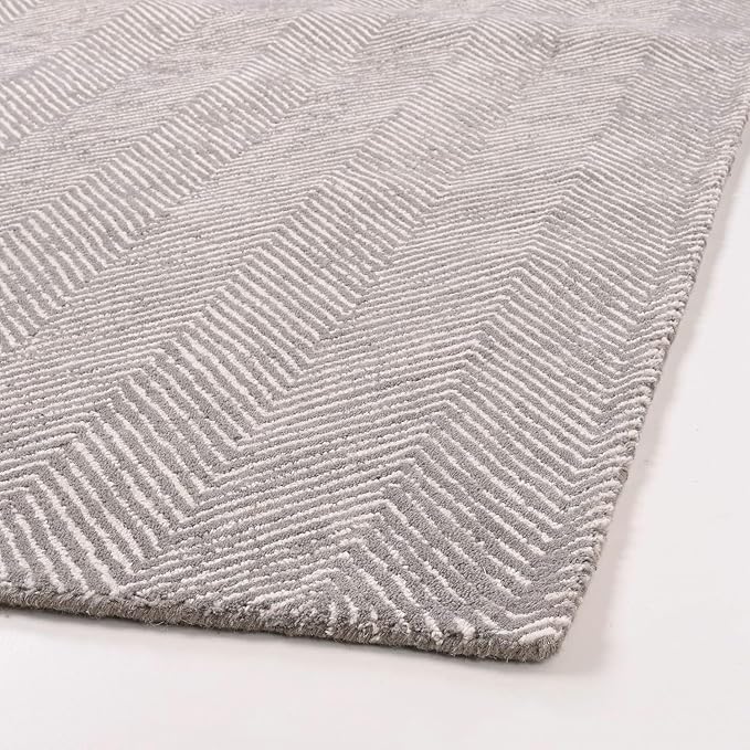 Modern Herringbone Chevron Collection Handcrafted Wool Area Rug - Durable, Zigzag Pattern, for High Traffic, Contemporary Design for Living Room, Bedroom, Dining Room Decor (Smoke Grey, 9' x 11')