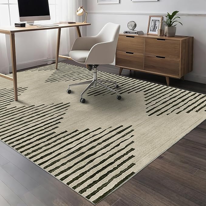 HelloTree Area Rug for Living Room Washable Geometric Moroccan Rug Stripe Farmhouse Bohemian Minimalistic Non Slip Non Shedding Ultra Thin Soft Rug for Bedroom Office DiningRoom Nursery