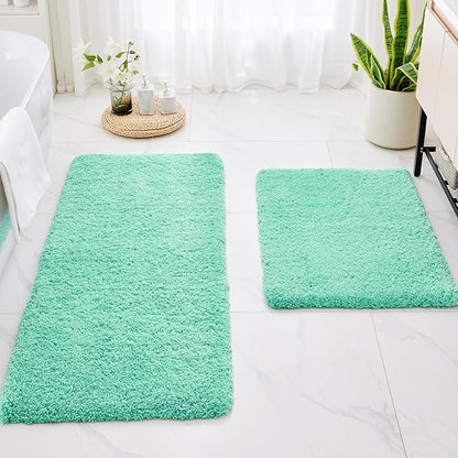 Bathroom Runner Rug 24x59 Spa Blue Non Slip Fluffy Long Bath Mat for Bathroom Floor Washable Plush Luxury Bath Rug for Tub Absorbent Shower Sink Mat Bedside Rug