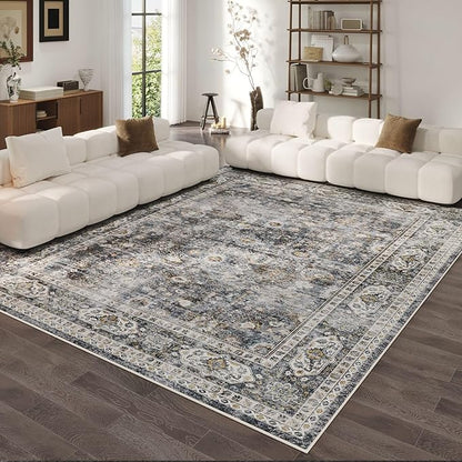 Rugcomf Area Rug 5x7 Washable Rug Boho Soft Non-Slip Non-Shedding Faux Wool Vintage for Living Room, Bedroom Rug, Farmhouse, Dining Room, Indoor, Kids Playroom (Grey)