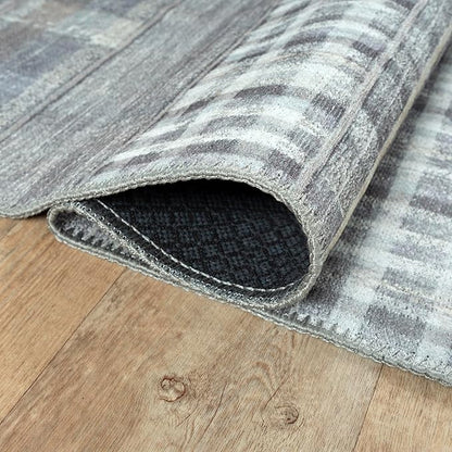 Bloom Rugs Washable Non-Slip 6' x 9' Rug - Gray Striped Area Rug for Living Room, Bedroom, Dining Room, and Kitchen - Exact Size: 6' x 9'