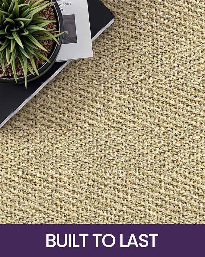 DEXI Round Sisal Rug Natural Fiber 5x5, Braided Woven Area Rugs No Shed, Soft Neutral Rustic Carpet Mat for Indoor Outdoor Patio Dining Living Room Bedroom Farmhouse, 5ft, Natural