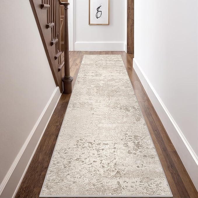 Art&Tuft Non-Slip Runner Rug - 3x10 Runner Rug Washable Low-Pile Rugs Runners, Soft Distressed Carpet Runner for Bedroom Bathroom Kitchen Laundry Living Room, Beige