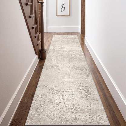 Art&Tuft Non-Slip Runner Rug - 3x10 Runner Rug Washable Low-Pile Rugs Runners, Soft Distressed Carpet Runner for Bedroom Bathroom Kitchen Laundry Living Room, Beige